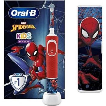 Oral-B Kids Cepillo eléctrico Diseñado Por Braun, 1 Mango De Spider-Man De Disney, 1 Cabezal, 1 Estuche de Viaje