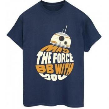 Top Donna Star Wars May the Force BB8 Blu Navy Cotton