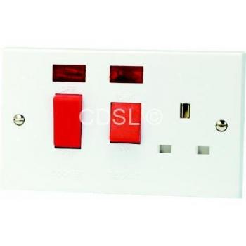 Wellco 45A Double Pole Cooker Outlet with 13A Socket
