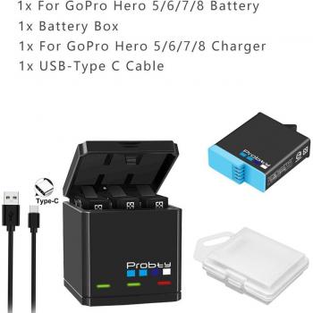 Cargador y Batería de Respaldo Probty para GoPro Hero