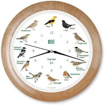 Vogeluhr mit 12 heimischen Singvögeln