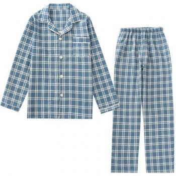 Conjunto de pijama de hombre de otoño 100% algodón gasa ligera pantalones largos