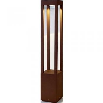 FARO BARCELONA Bolardo luminoso LED Agra, marrón óxido, aluminio/vidrio, altura 65 cm