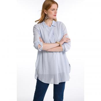 Tunica dal taglio lungo con texture, maniche lunghe, Donna, Blu, Taglia 56/58, Ulla Popken
