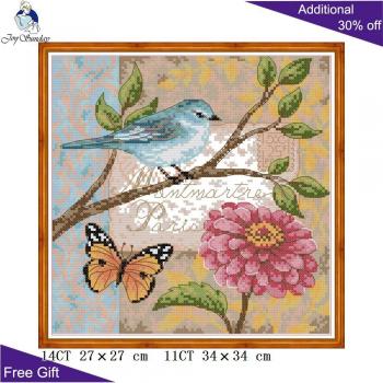 Kit de punto de cruz con estampado de pájaro y flor
