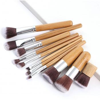 11pcs Bamboo Makeup Tool Set with Cotton Storage Bag