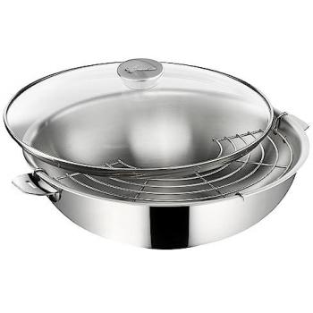 Wok Salvaspazio+ 30 cm en inox avec couvercle en verre