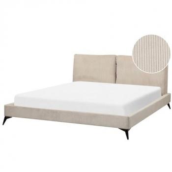 Polsterbett Taupe Cord 180 x 200 cm, modernes Design, hohes Kopfteil
