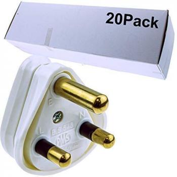 Commercial-grade Round Pin Power Plug for Industrial 15A Sockets Unfused BS546 White [20 Pack]