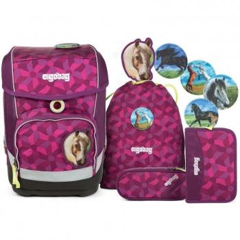 ERGOBAG Cubo 16‑Rucksack‑Set mit lila Blumengrün