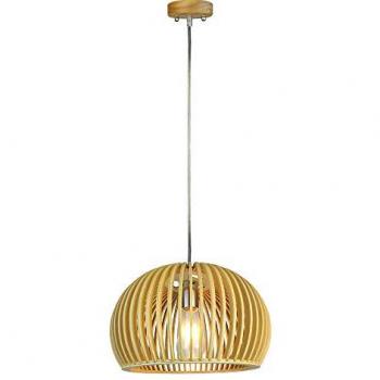 V-TAC Lampadario LED in Legno a Sospensione con Portalampada E27 (Max 60W) Cappuccio Cromato e Paralume Rotondo d: 330*220mm 1m Cavo