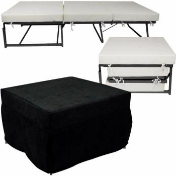 Puff Letto Nero 78x78x47 cm, Materasso Pieghevole – Avalli Contract