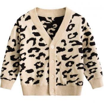 Baby Mädchen Herbst Winter Kleidung Leopard Sweater Langarm V-Ausschnitt