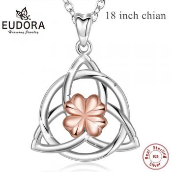 Eudora 925 Sterling Silver Rose Gold Shamrock Pendant Necklace
