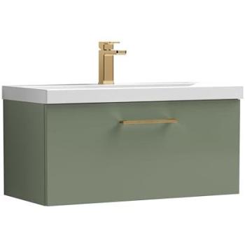 Balterley 800 mm Wall‑Mount Vanity Set: One Drawer, One Basin – Green with Brushed Bronze Handle
