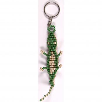 Guru‑Shop Krokodil‑Schlüsselanhänger, grün–weiß, perlig