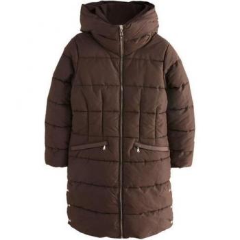 Padded Brown Shower‑Proof Mid Coat