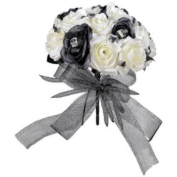 Composición Floral de Novia Cadáver con Calaveras y Arañas
