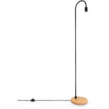 Lámpara de Mesa Negra E14/E27 con Pie de Madera