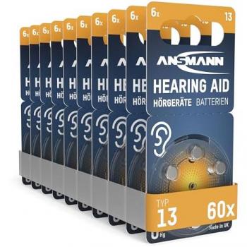 T13 Zinc‑Air Piles pour Aides Auditives – Ansmann – 60 unités – Orange