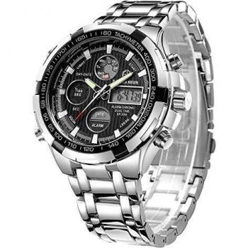 GOLDEN HOUR Waterproof Stainless Steel Analog Digital Watch for Men