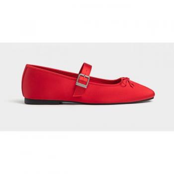 Stradivarius Ruby Red Ballerinas with Tie and Strap