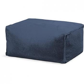 Repose-pied pouf contemporain bleu pétrole en fourrure 55x65x35cm