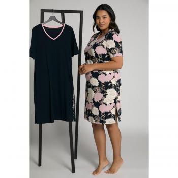 Camicie da notte floreali in cotone, confezione doppia, Donna, Blu, Taglia: 60/62