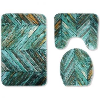 Tapis de bain antidérapant 3 pièces avec housse de toilette en bois