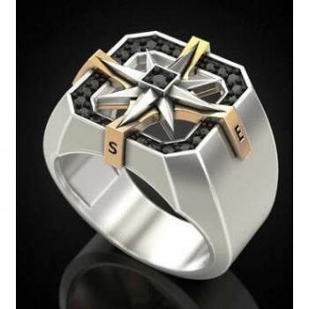 Unique Men's Two-Tone Viking Compass Wedding Band