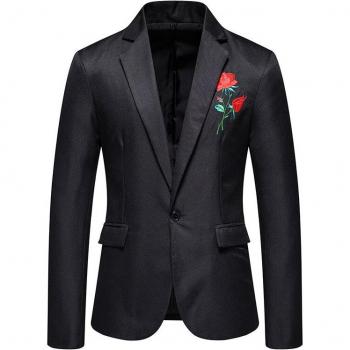 Covrlge Men's Rose Embroidery Blazer MWX047