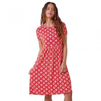 Size 18 UK Roman Petite Geometric Stretch Pocket Dress in Orange Denim