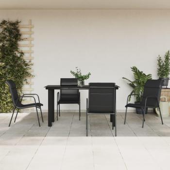 5-Piece Black Steel Outdoor Dining Table and Chairs with Textilene Seating