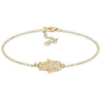 Armband ELLI Hamsa Hand Kristalle 925 Silber Armbänder Gr. 20 cm, mit Steinen, Silber 925 (Sterlingsilber), goldfarben Damen