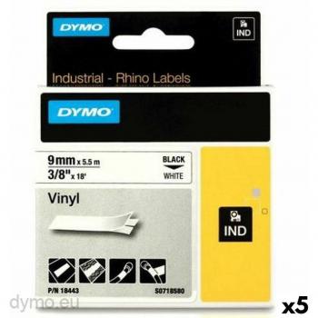 Dymo Rhino ID1-9 Zelfklevende Gelamineerde Tape 9 x 5,5 mm Zwart-Wit (5 Uniteiten)