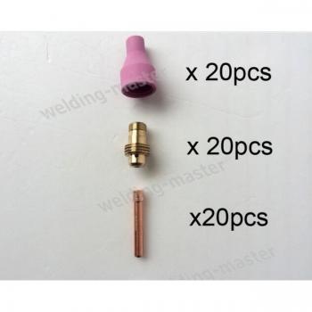 Set de buse et pince TIG QQ150, 60 pièces (1,6/2,4/3,2 mm)