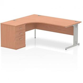 Impulse 1800mm Left Crescent Office Desk Walnut Top White Cable