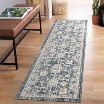 Maia Traditional Lagoon Floral Rug – Navy, 60×220 cm, Washable & Non‑Slip