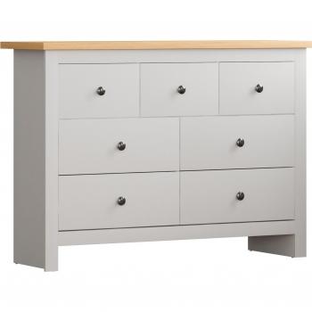 Commode Arlington Shaker – 7 tiroirs, blanc et bois de chêne