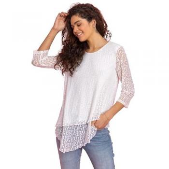 Roman Women's Burnout Print Asymmetric Stretch Crop Top – Ivory, UK 20