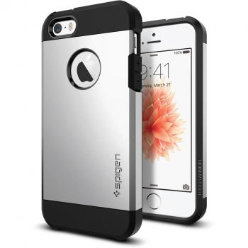 Guardia Doble Capa Spigen Tough Armor – iPhone SE, 5S, 5 – Plata Satín