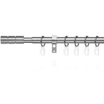 Einläufige ausziehbare Gardinenstange Zylinder 20 mm, 130-240 cm, Metall mit Ringen