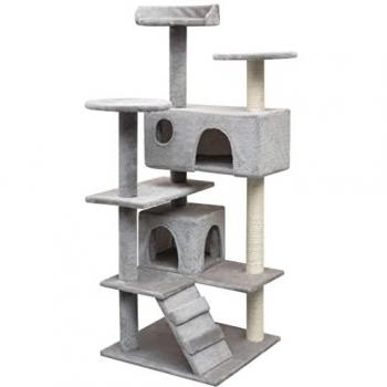 Arbre à Chat 125 cm avec Griffoirs et Niche – Élégant Gris