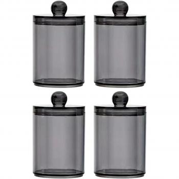 Paquete de 4 Recipientes de Algodón Portafrascos con Tapa, Juego de Hisopos de Baño en Negro y Transparente