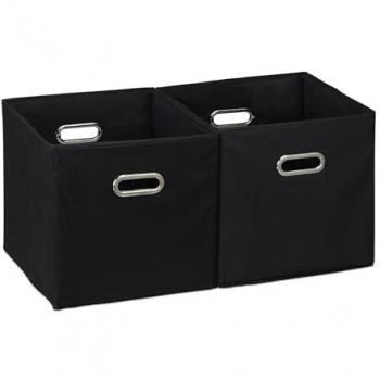 Fabric Storage Baskets Set of 2, Foldable, Black, 32 x 33 x 33 cm, for Living Room and Bedroom
