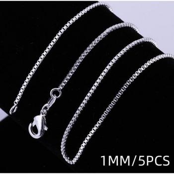 Catena a Scatola in Argento Sterling 925 per Donna, 1mm, Lunghezza 40-60cm, 5 Pezzi