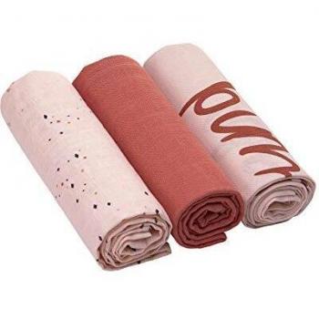 Rosa Baby Spucktuch-Set – 3x Baumwoll-Musselintücher, 85 × 85 cm