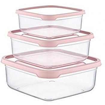 Set de 3 Contenedores Cuadrados Rosa 400-800-1400ML