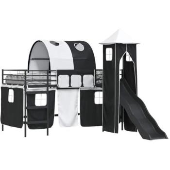 VidaXL 99.5 x 200 cm Black Metal Loft Bed for Kids