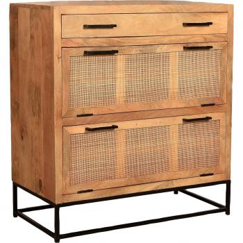 Schuhschrank SIT Rattan‑Einsatz – 84,5 × 91 × 40 cm, Massivholz/Metall, schwarz/natur